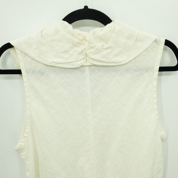 Flax 100% Linen Collared Sleeveless Top S Cream/Off-White - Picture 8 of 11